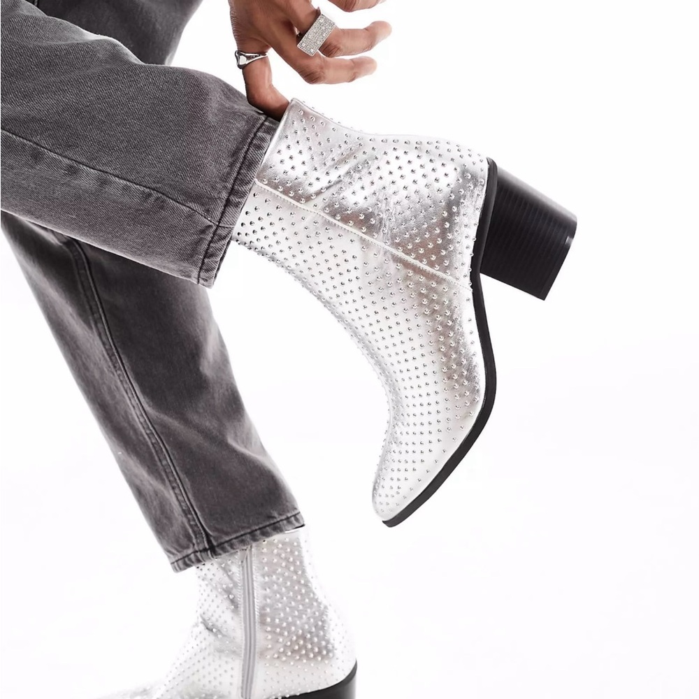Silver Diamonte Chelsea Boots for men